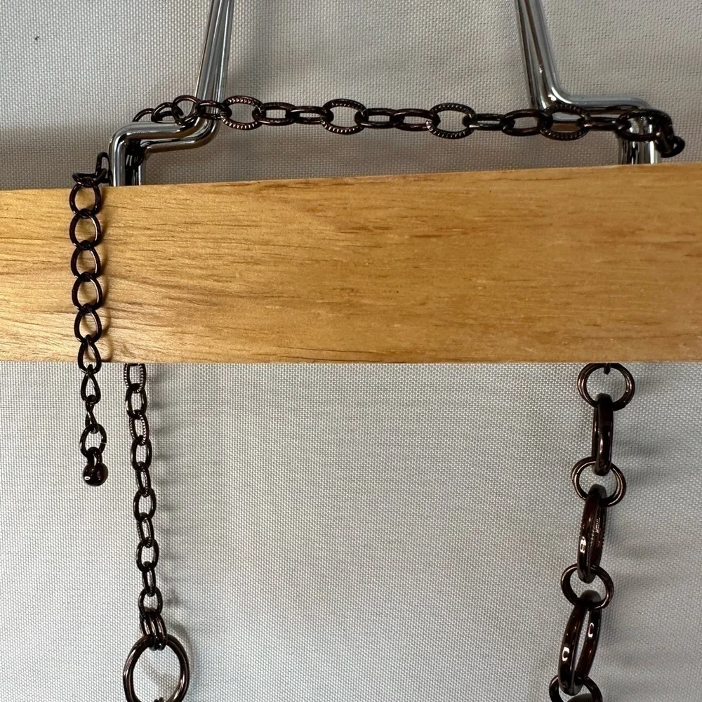 Lia Sophia Haute Long Bold Ring Link Chain Necklace Gunmetal Bronze Finish Boho